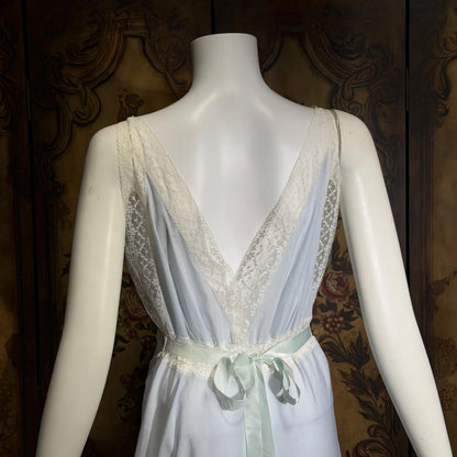 FISCHER vintage 1940s nightgown slip dress, HEAVENLY LINGERIE powder blue cotton blend