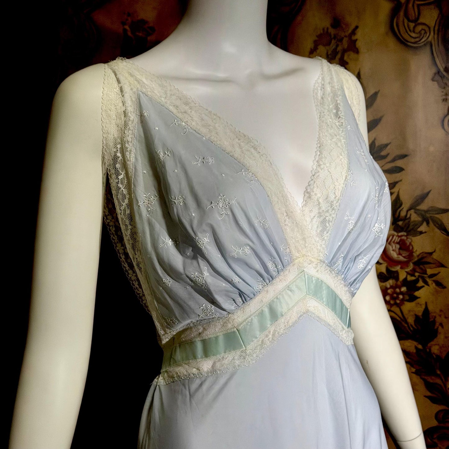 FISCHER vintage 1940s nightgown slip dress, HEAVENLY LINGERIE powder blue cotton blend