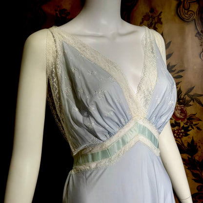 FISCHER vintage 1940s nightgown slip dress, HEAVENLY LINGERIE powder blue cotton blend