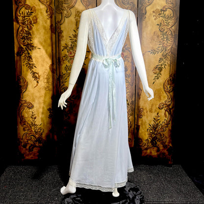 FISCHER vintage 1940s nightgown slip dress, HEAVENLY LINGERIE powder blue cotton blend