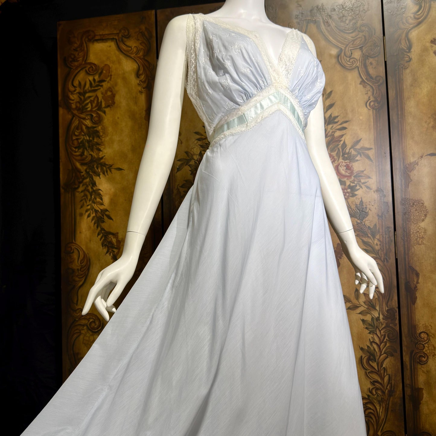 FISCHER vintage 1940s nightgown slip dress, HEAVENLY LINGERIE powder blue cotton blend
