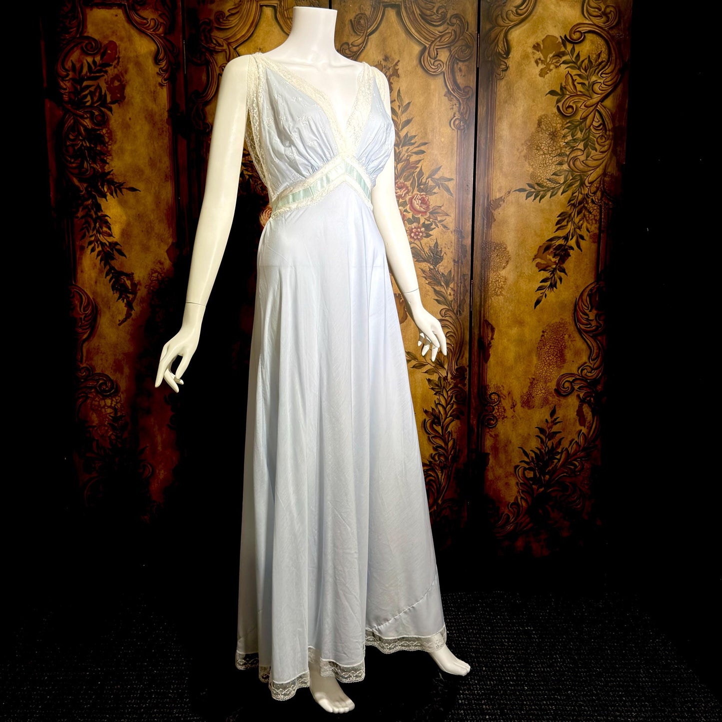 FISCHER vintage 1940s nightgown slip dress, HEAVENLY LINGERIE powder blue cotton blend