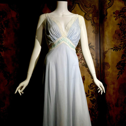 FISCHER vintage 1940s nightgown slip dress, HEAVENLY LINGERIE powder blue cotton blend