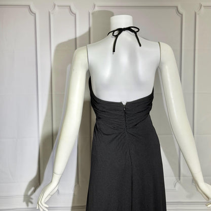 ESTEVEZ Vintage 1970s Black Jersey Knit Gown, Grecian Goddess Plunging Halter Neckline