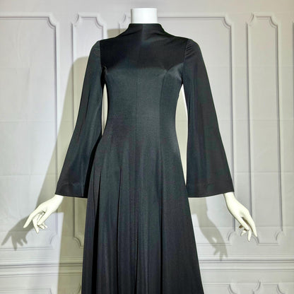ESTEVEZ vintage 1970s evening gown, Eva Gabor Look Black high neck hostess gown dress