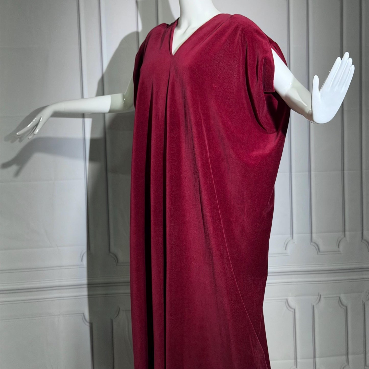 HALSTON IV vintage 1970s Kaftan evening dress, Bergdorf Dorian Burgundy Red Velour Caftan Dress