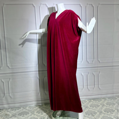 HALSTON IV vintage 1970s Kaftan evening dress, Bergdorf Dorian Burgundy Red Velour Caftan Dress