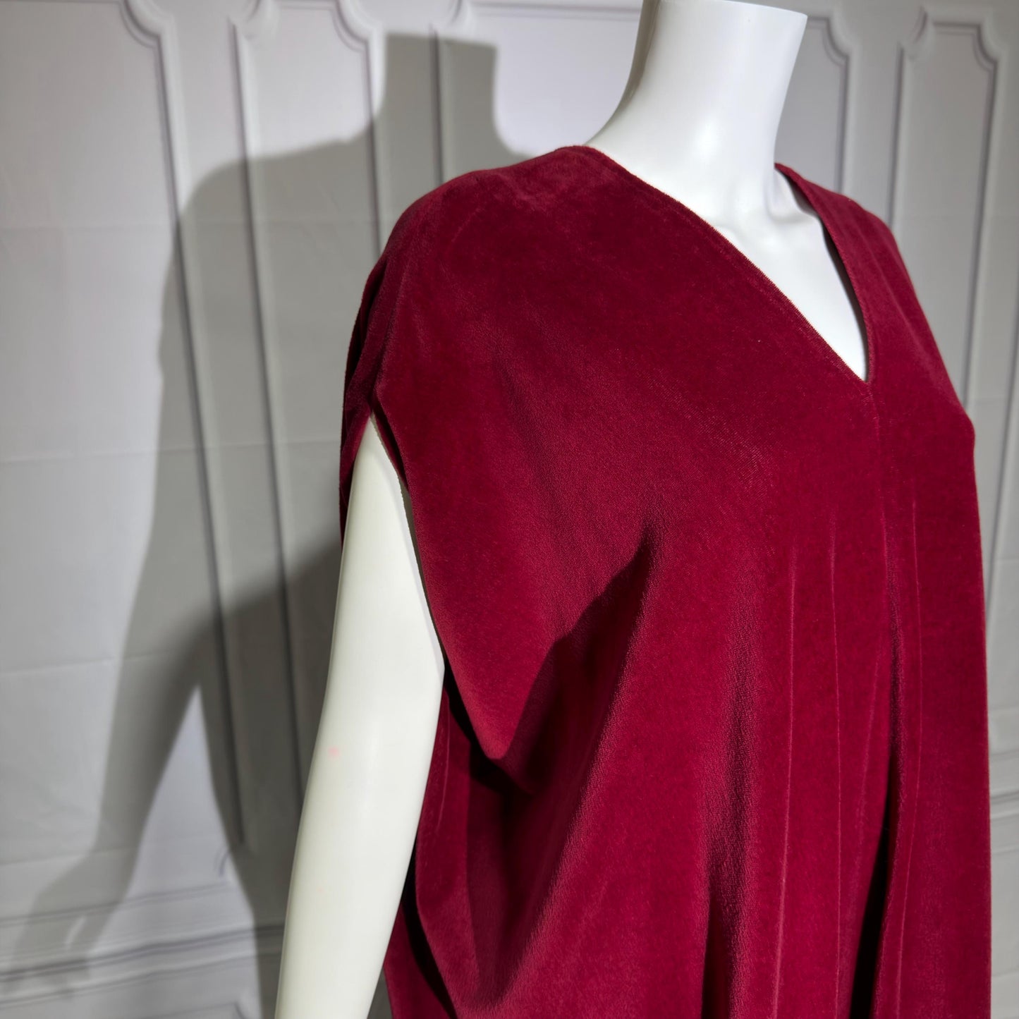 HALSTON IV vintage 1970s Kaftan evening dress, Bergdorf Dorian Burgundy Red Velour Caftan Dress