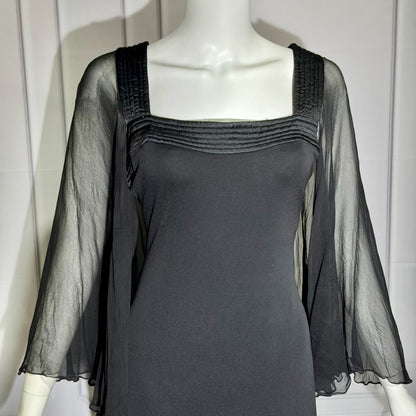 JILL RICHARDS Vintage 1970s evening gown dress, BONWIT TELLER Black Jersey Knit Gown