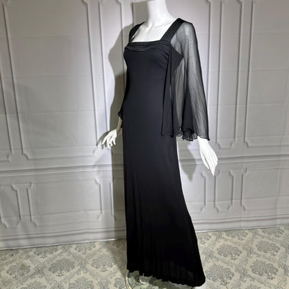 JILL RICHARDS Vintage 1970s evening gown dress, BONWIT TELLER Black Jersey Knit Gown