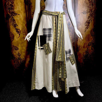 CHESSA DAVIS maxi skirt, 1970s patchwork hippie boho cotton skirt