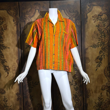 LILLY DASCHE Vintage 1950s Hawaiian shirt, Mod Tiki Atomic Cotton Button Front shirt