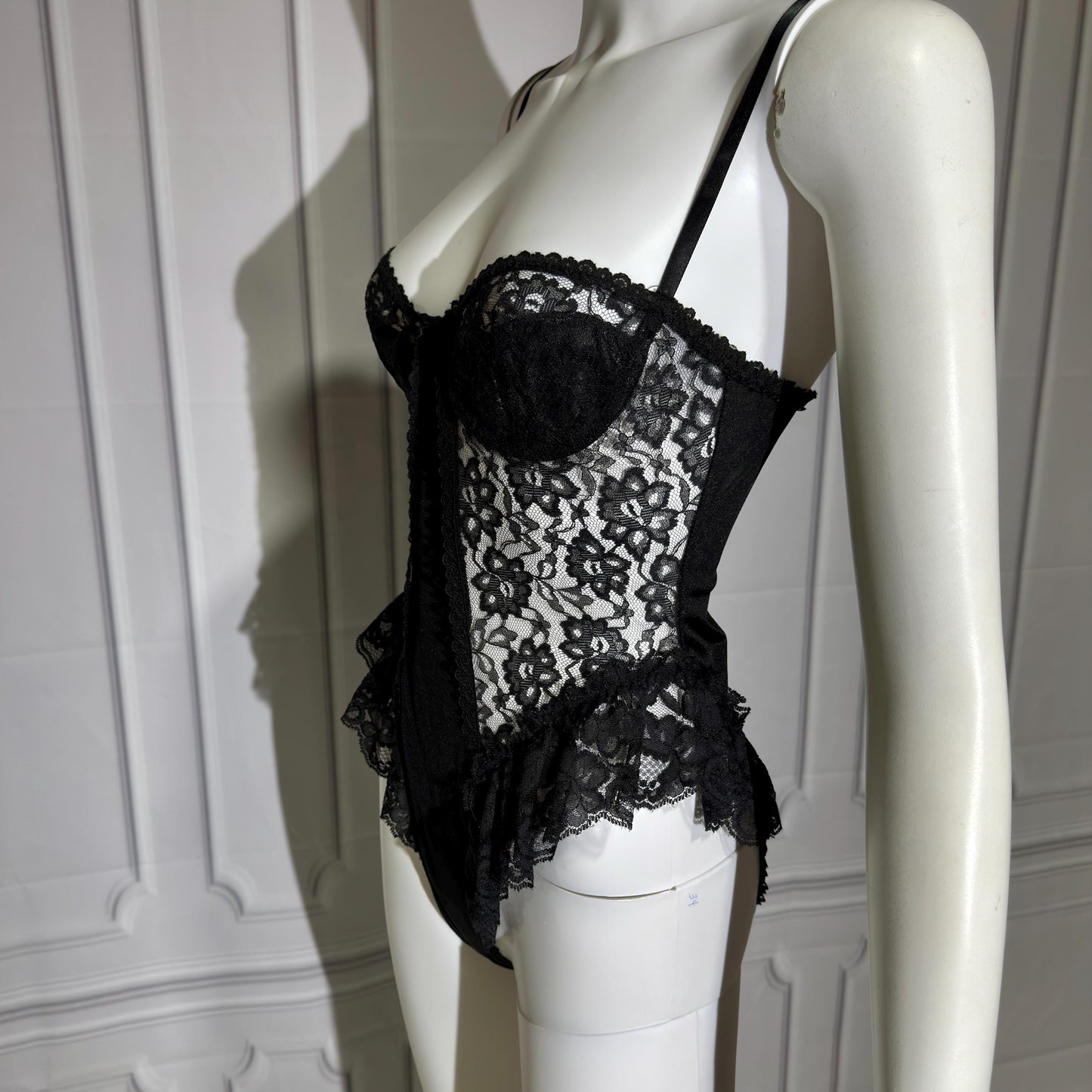 GIOVANNA vintage 1980s Lace Lingerie Teddy, black sheer lace teddy bodysuit