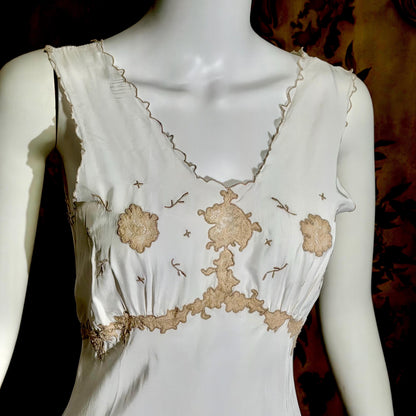 1930s vintage Nightgown slip dress, White lace & cutwork lingerie dress