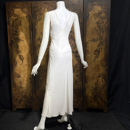1930s vintage Nightgown slip dress, White lace & cutwork lingerie dress