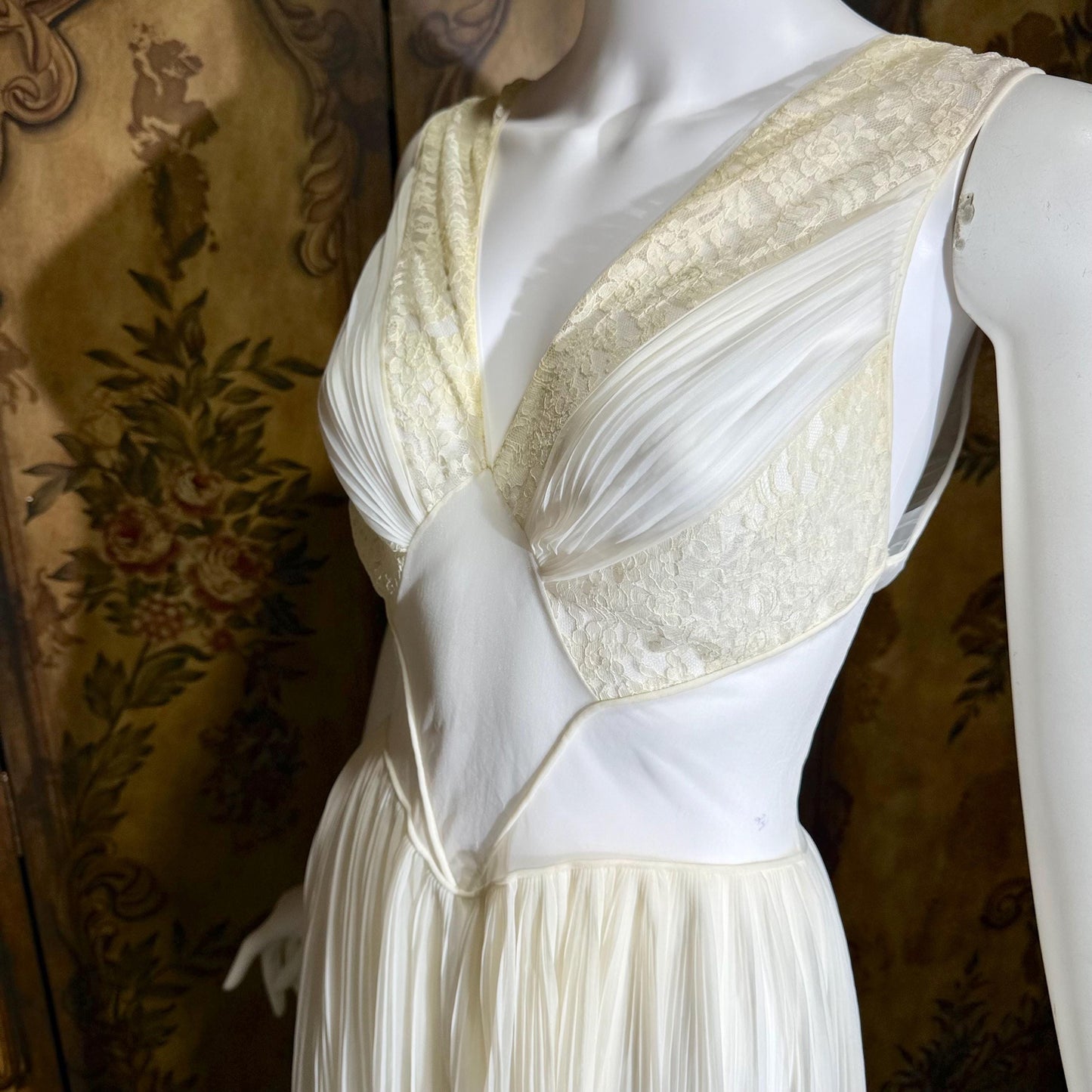 1950s vintage nightgown slip dress, White micro pleat nylon lingerie dress