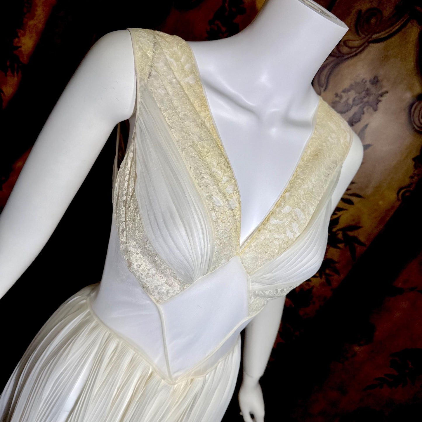 1950s vintage nightgown slip dress, White micro pleat nylon lingerie dress