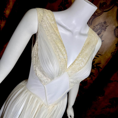 1950s vintage nightgown slip dress, White micro pleat nylon lingerie dress