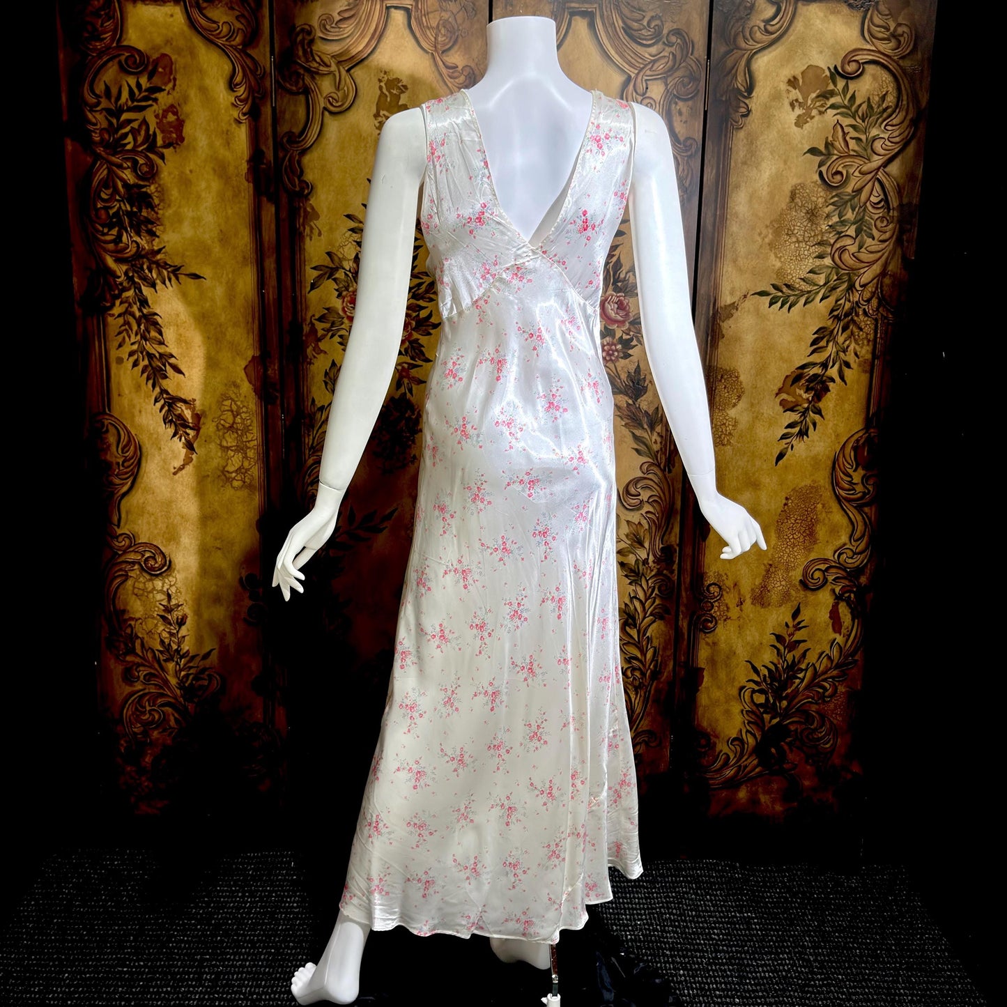 1930s vintage Nightgown slip dress, Bias Cut floral print Lingerie dress