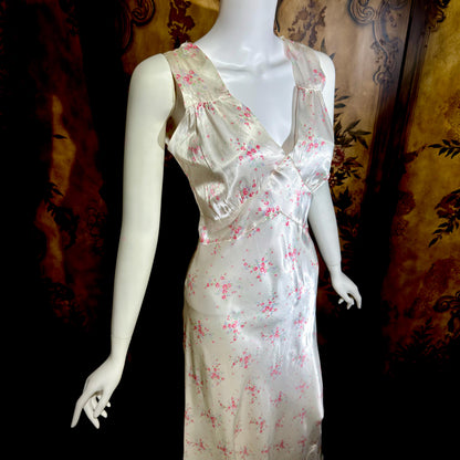 1930s vintage Nightgown slip dress, Bias Cut floral print Lingerie dress