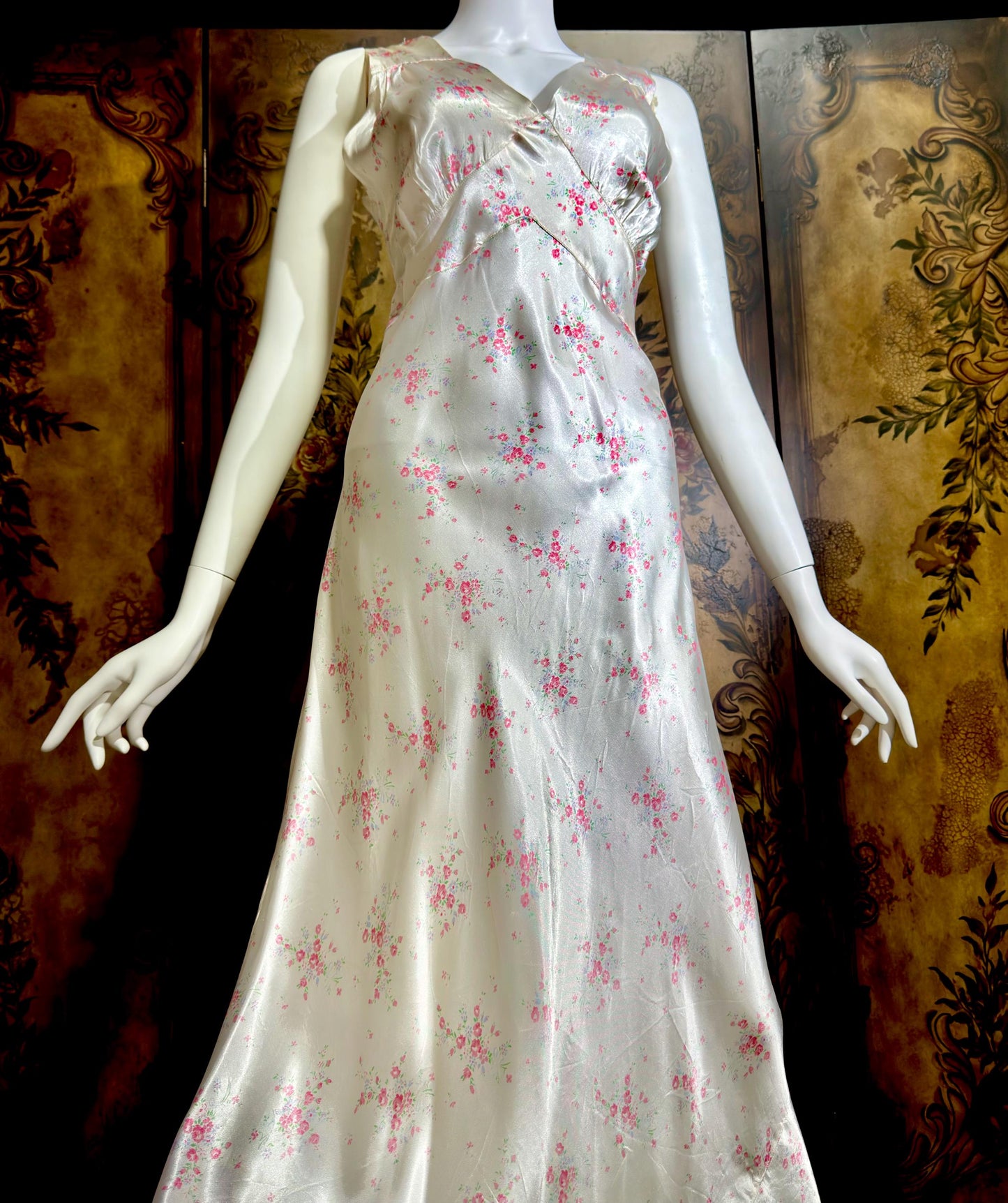 1930s vintage Nightgown slip dress, Bias Cut floral print Lingerie dress