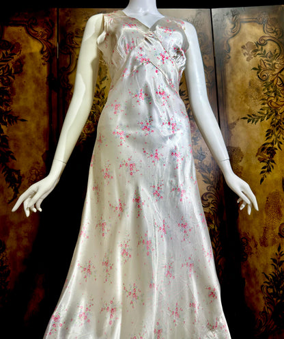 1930s vintage Nightgown slip dress, Bias Cut floral print Lingerie dress