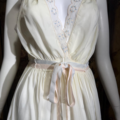 B ALTMAN vintage 1950s nightgown slip dress, Two Roses creamy white lingerie dress
