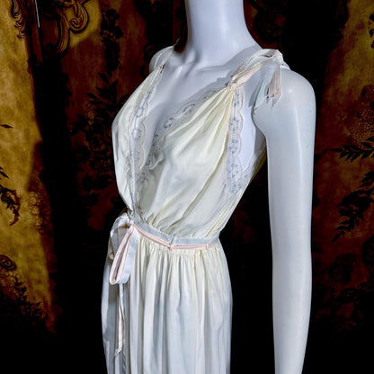 B ALTMAN vintage 1950s nightgown slip dress, Two Roses creamy white lingerie dress