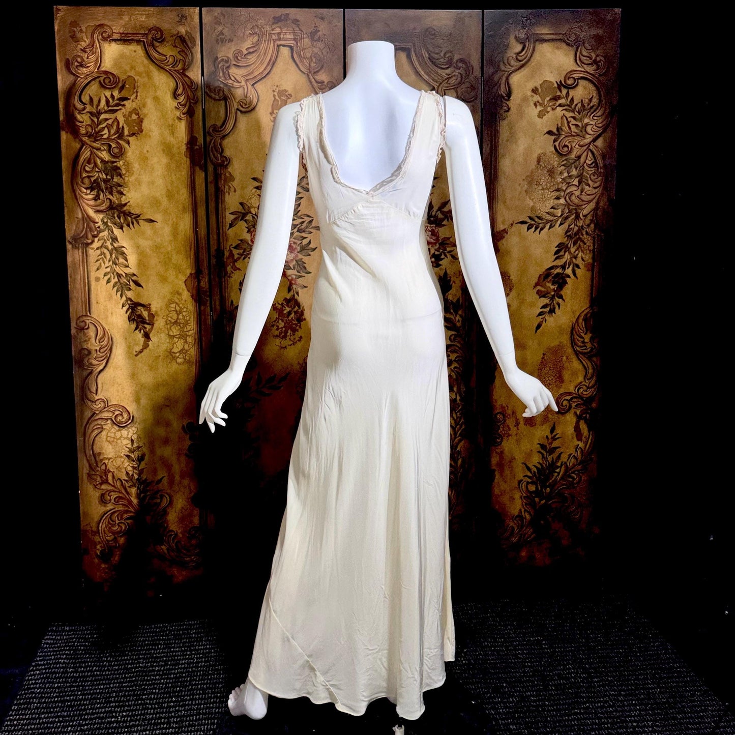 TROUSSEAU vintage 1940s nightgown slip dress, Bur Mil Rayon White Pink lingerie dress