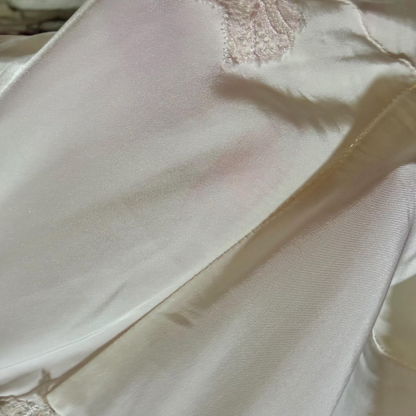 TROUSSEAU vintage 1940s nightgown slip dress, Bur Mil Rayon White Pink lingerie dress