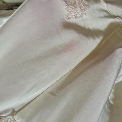TROUSSEAU vintage 1940s nightgown slip dress, Bur Mil Rayon White Pink lingerie dress