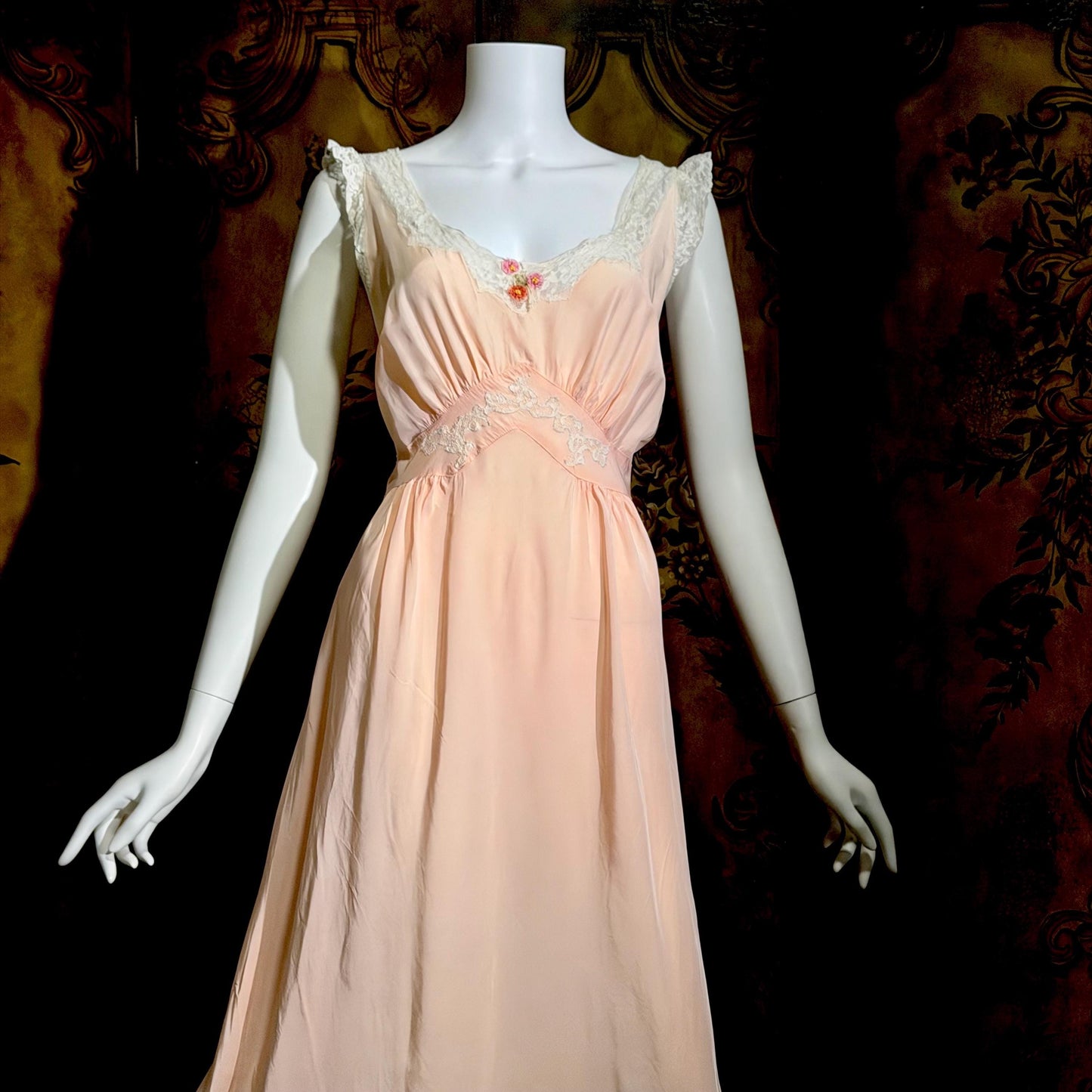 TROUSSEAU vintage 1940s nightgown slip dress, by Terris Rayon Pink lingerie dress