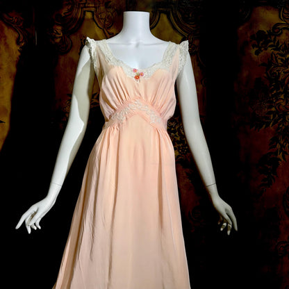 TROUSSEAU vintage 1940s nightgown slip dress, by Terris Rayon Pink lingerie dress
