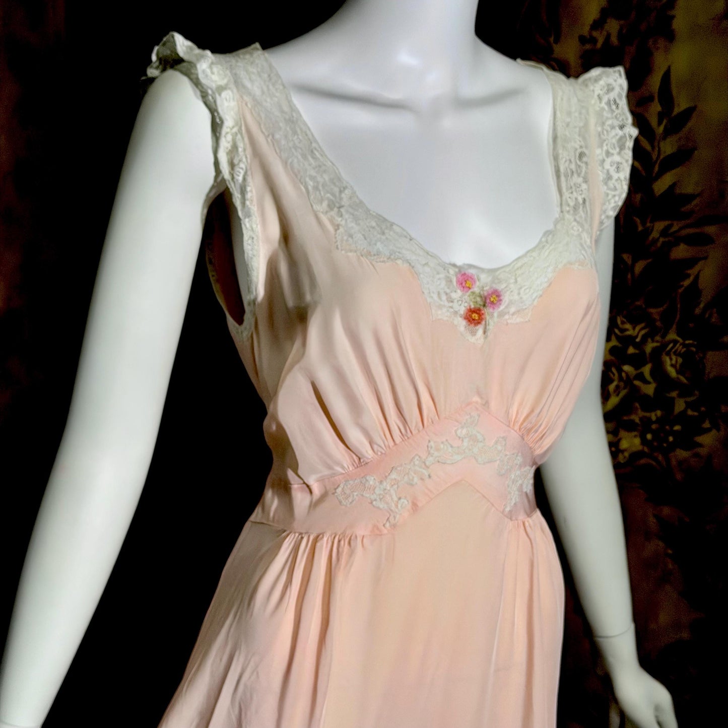 TROUSSEAU vintage 1940s nightgown slip dress, by Terris Rayon Pink lingerie dress