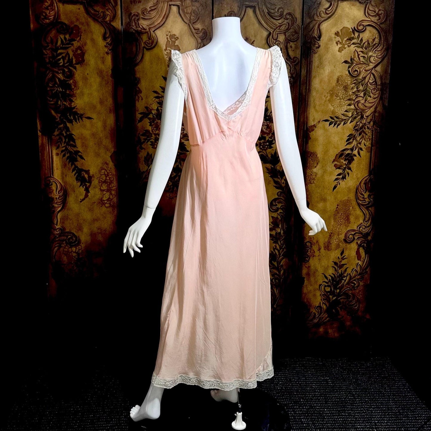 TROUSSEAU vintage 1940s nightgown slip dress, by Terris Rayon Pink lingerie dress