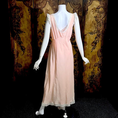 TROUSSEAU vintage 1940s nightgown slip dress, by Terris Rayon Pink lingerie dress