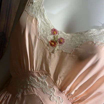 TROUSSEAU vintage 1940s nightgown slip dress, by Terris Rayon Pink lingerie dress