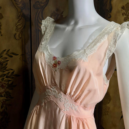 TROUSSEAU vintage 1940s nightgown slip dress, by Terris Rayon Pink lingerie dress