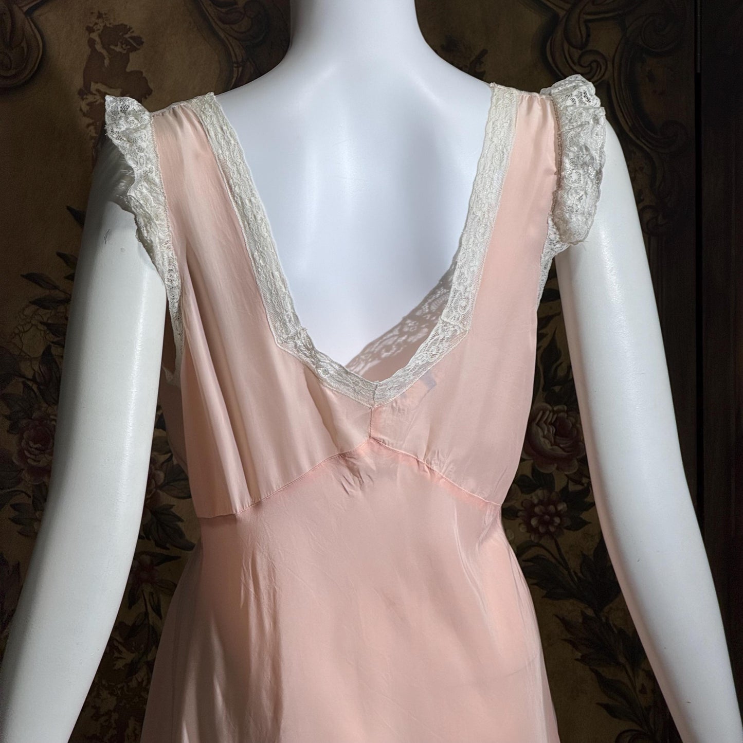 TROUSSEAU vintage 1940s nightgown slip dress, by Terris Rayon Pink lingerie dress