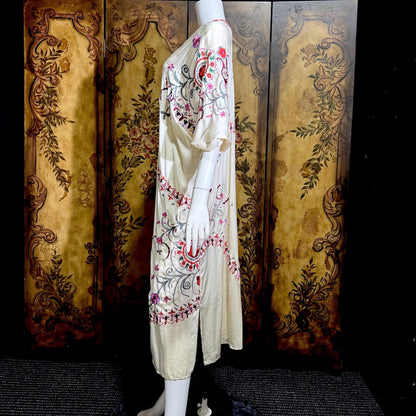 JOSIE NATORI COUTURE vintage Y2K Silk Caftan Dress, white silk embroidered shift dress