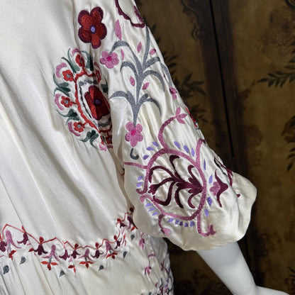 JOSIE NATORI COUTURE vintage Y2K Silk Caftan Dress, white silk embroidered shift dress