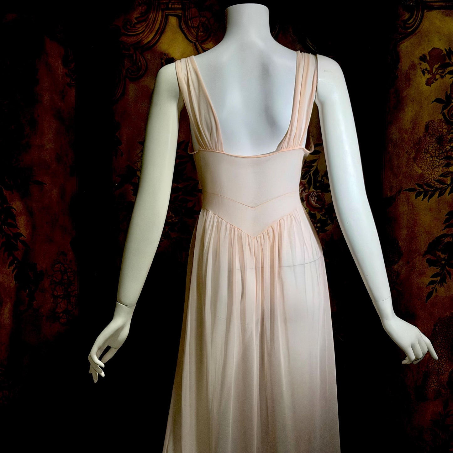 GOTHAM Vintage 1950s nightgown slip dress, GOLD STRIPE ethereal ballerina pink nylon lingerie dress