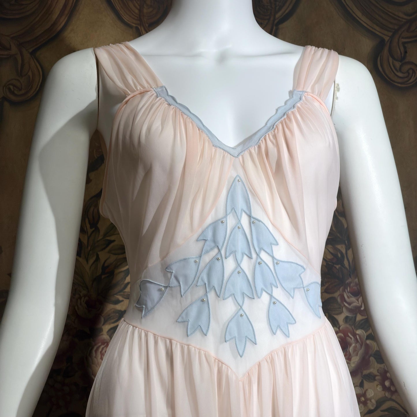 GOTHAM Vintage 1950s nightgown slip dress, GOLD STRIPE ethereal ballerina pink nylon lingerie dress
