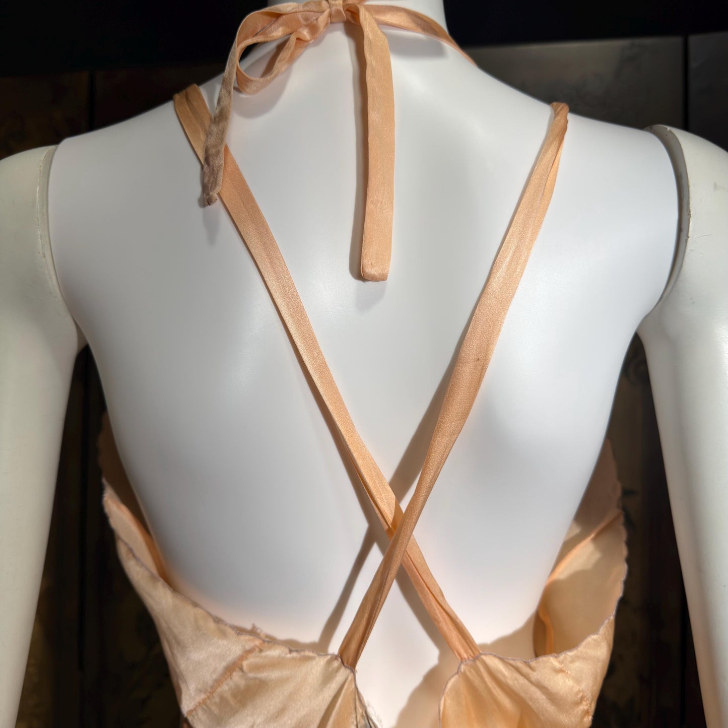 1930s vintage Nightgown slip dress, HAND MADE peach silk bias cut lingerie dress