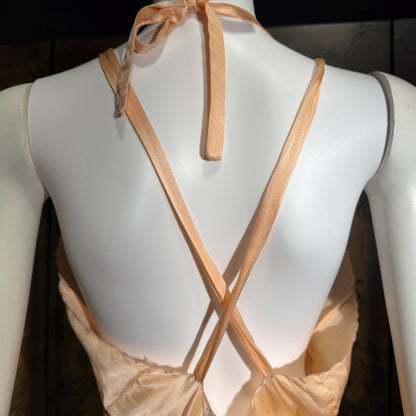 1930s vintage Nightgown slip dress, HAND MADE peach silk bias cut lingerie dress