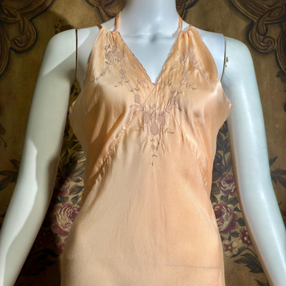 1930s vintage Nightgown slip dress, HAND MADE peach silk bias cut lingerie dress