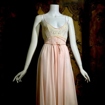 LUCIE ANN Vintage nightgown robe set, Claire Sandra peignoir set, 1960s pink long lingerie set
