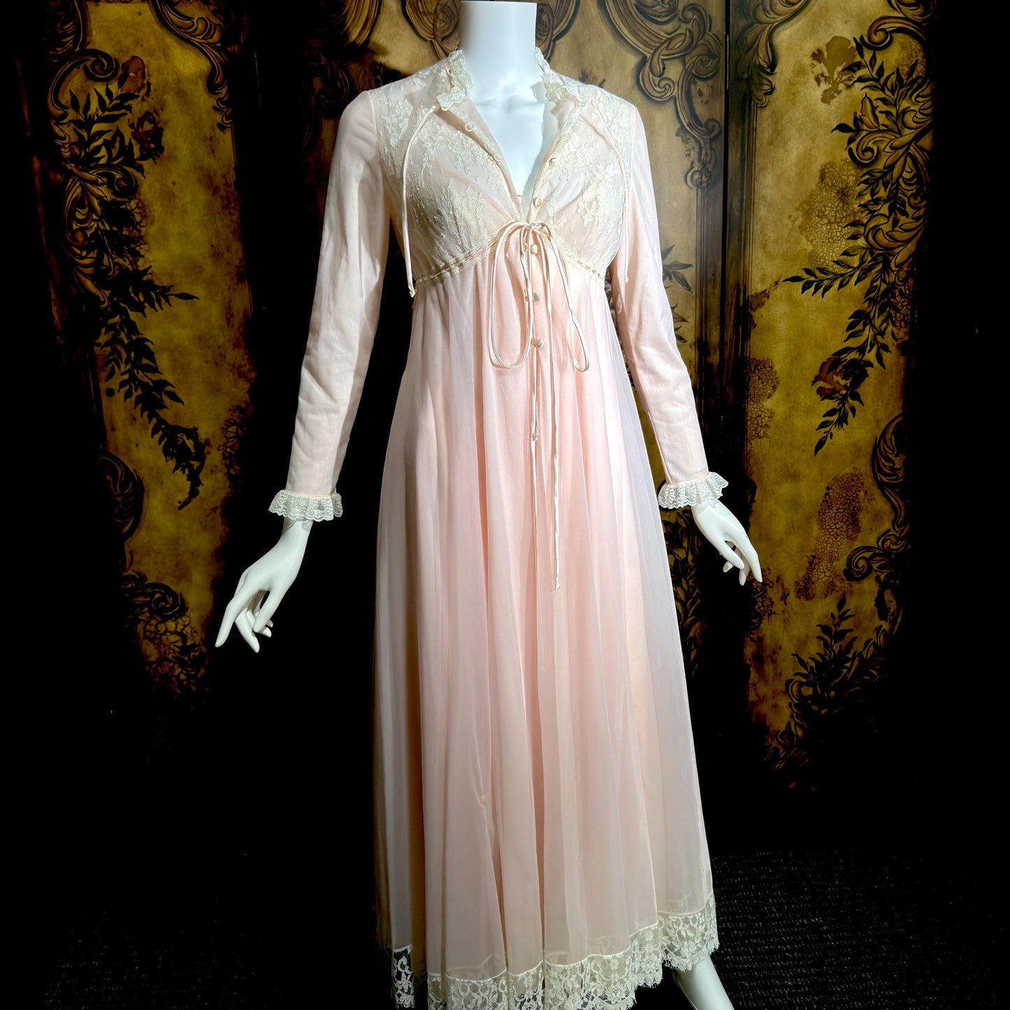 LUCIE ANN Vintage nightgown robe set, Claire Sandra peignoir set, 1960s pink long lingerie set
