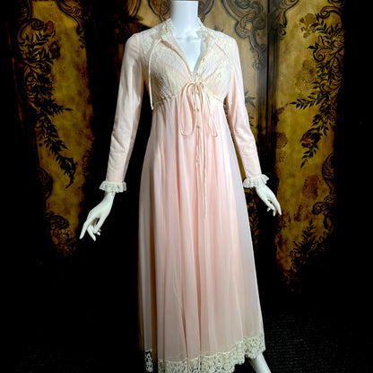 LUCIE ANN Vintage nightgown robe set, Claire Sandra peignoir set, 1960s pink long lingerie set