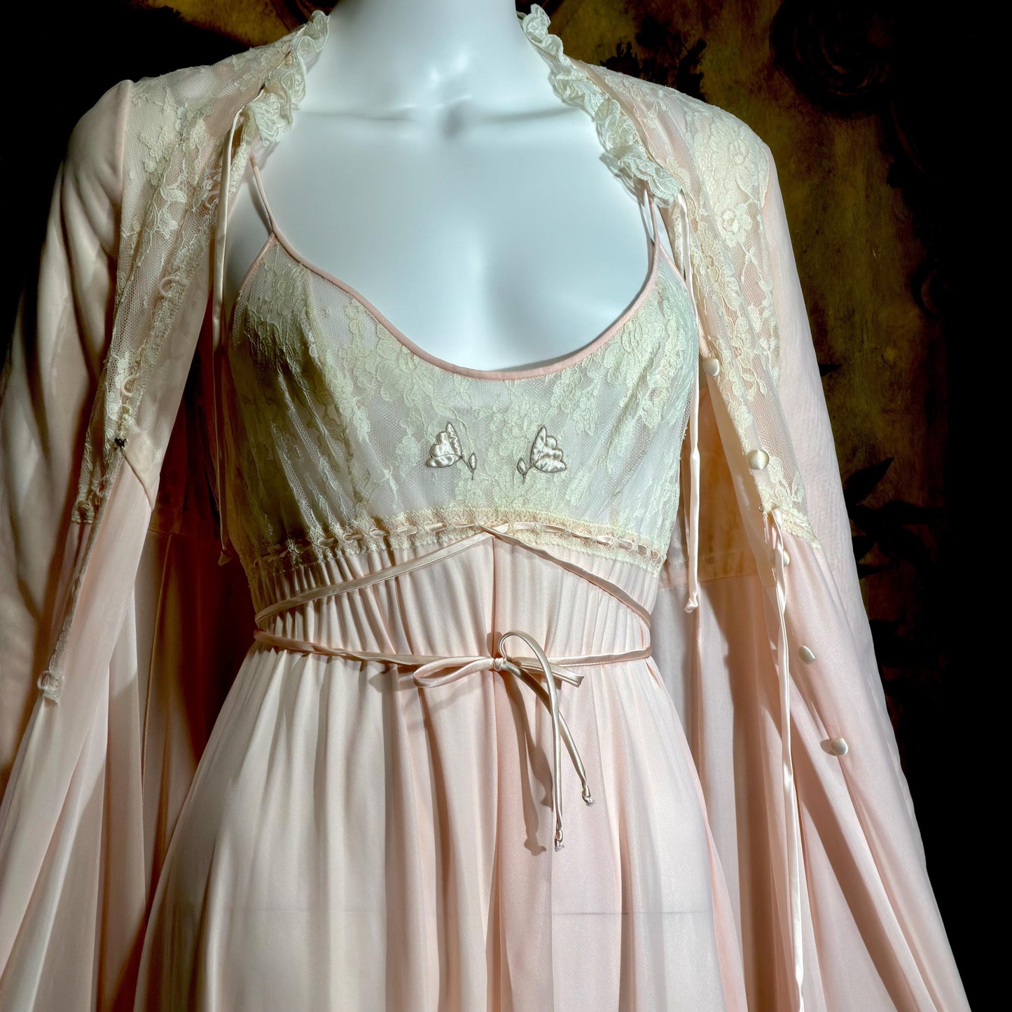 LUCIE ANN Vintage nightgown robe set, Claire Sandra peignoir set, 1960s pink long lingerie set